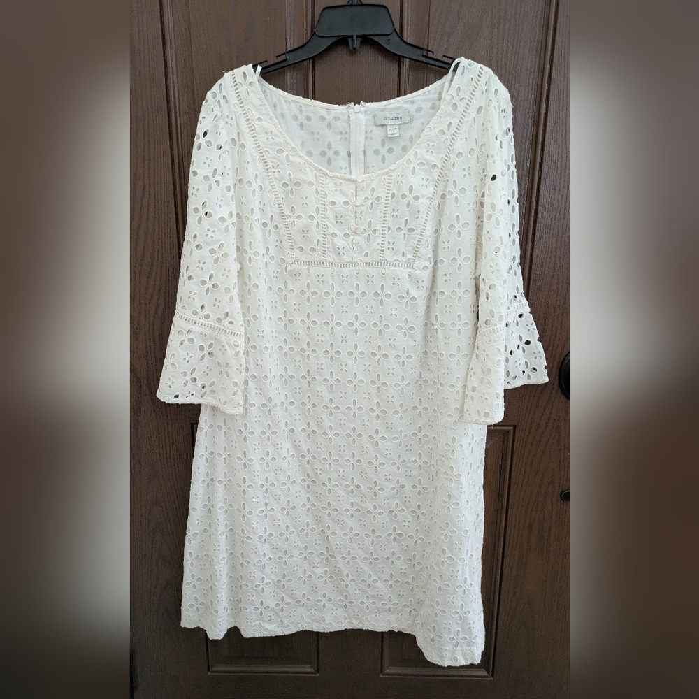 White Eyelet Cottage Dress with Bell Sleeves